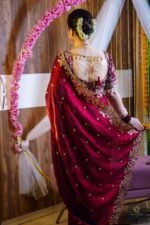 রয়্যাল জিম্মিচু ভেলভেট শাড়ি - মেরুন কালার - Image 6